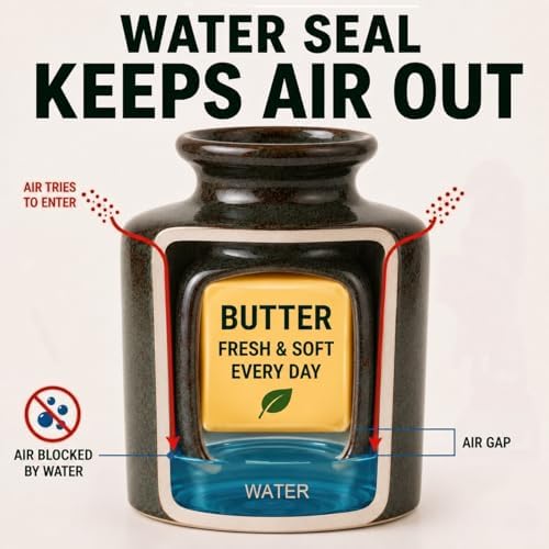 Pottery Butter crock with lid, Keeps Butter Soft & Spreadable, 6.8 oz