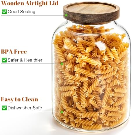 Bekith 2 Pack Large Glass Food Storage Jar with Airtight Wooden Lid