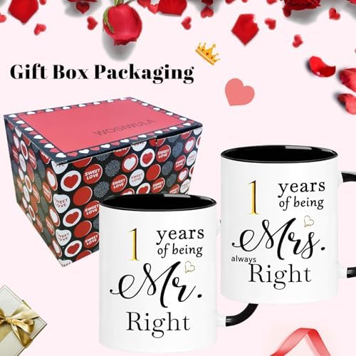 1 Year Anniversary Coffee Mugs Set of 2 for Couple Boyfriend