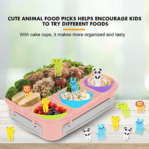 Bento Box for Kids 1300ML with 4 Compartment & Food Picks Cake Cups