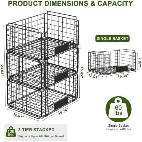 JKsmart 3 Pack XXL Stackable Wire Baskets, Pantry Organizers and