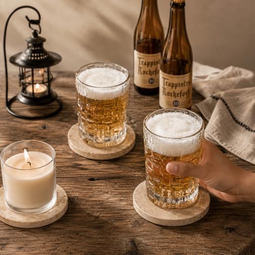 Marmor Coasters Natural Travertine Marble Coasters Set of 4 for Drinks