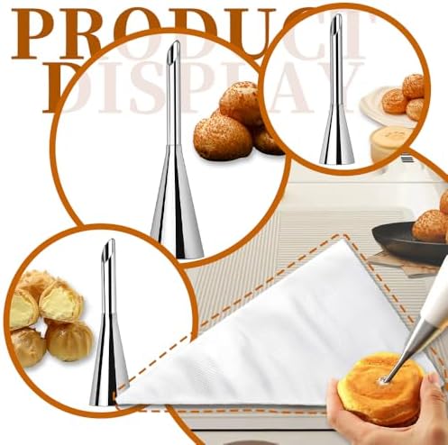 3PCS Puff Cream Filling Piping Tips with 50Piping Bags for