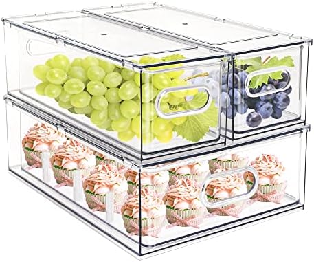 Set of 3 Stackable Refrigerator Organizer Bins Pull-Out Drawers for