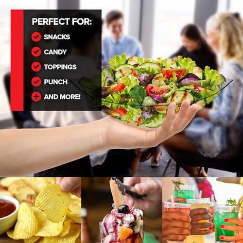 64oz Clear Plastic Serving Bowls (4 Pack) Large Disposable Candy
