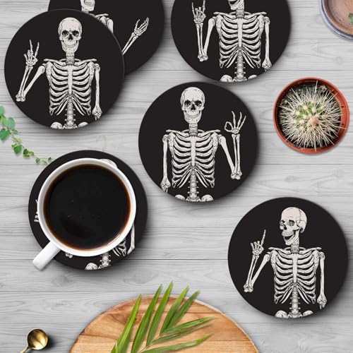 Britimes Coasters for Drinks, Set of 6, Ceramic Stone, Vintage Skull