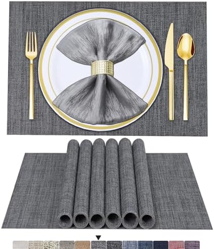 BETEAM Placemats Set of 6, Woven Vinyl Place Mats for Dining Table