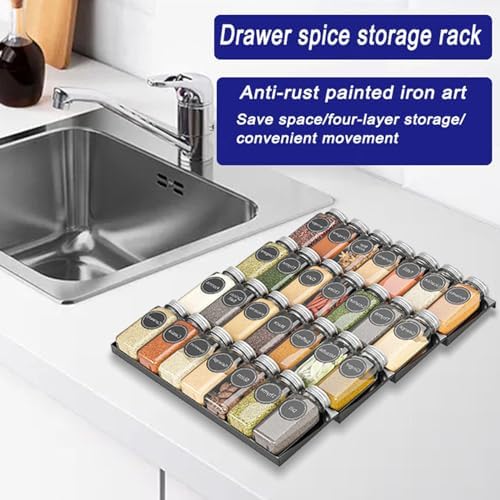 4 Tier Spice Rack Drawer Organizers, Seasoning Jars Drawers