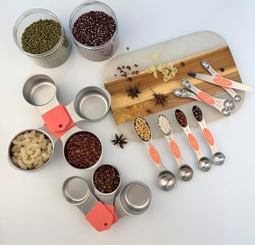 Stainless steel 304 measuring cup and spoon magnetic silicone handle