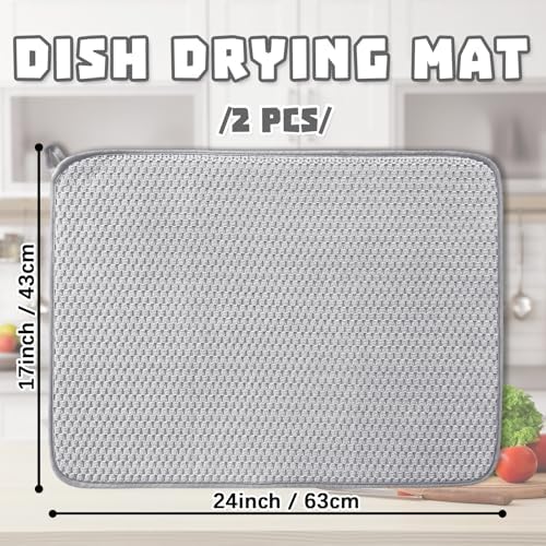 2Pcs XXL Dish Drying Mat,Absorbent Microfiber Dish Drainer