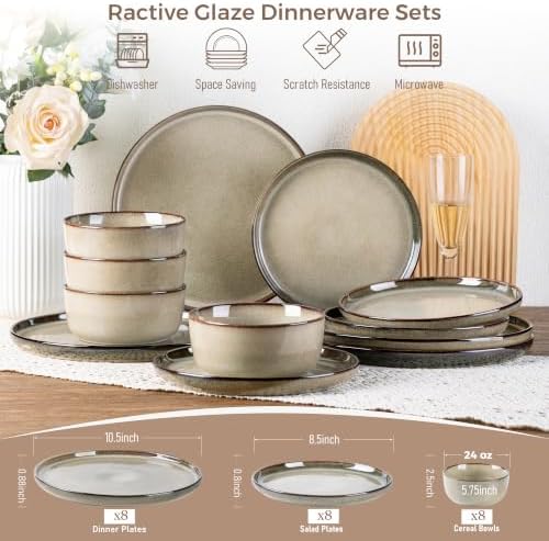 GBHOME Dinnerware Sets for 8, 24 Pieces Ceramic Plates and Bowls Set
