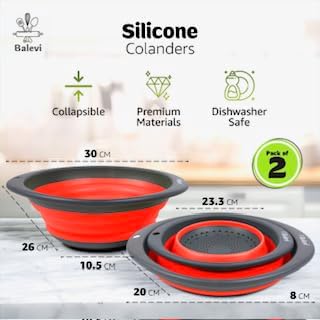 Collapsible Strainers for Kitchen, Red, Set of 2