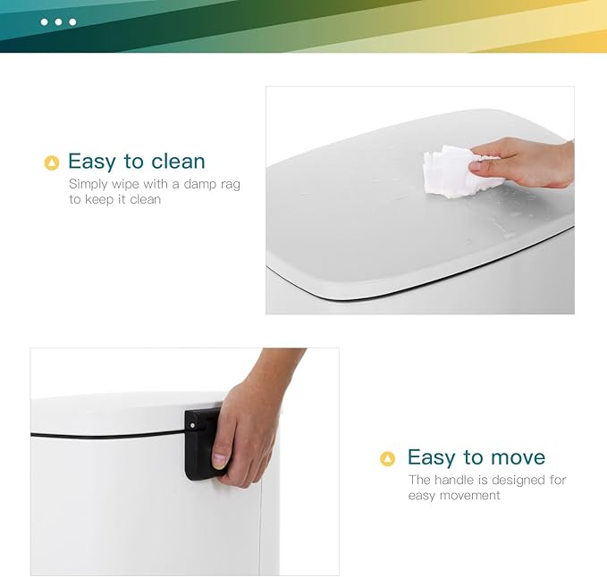FDW | 13 Gallon Trash Can with Lid | White | Fingerprint-Proof | Made of - Image 5