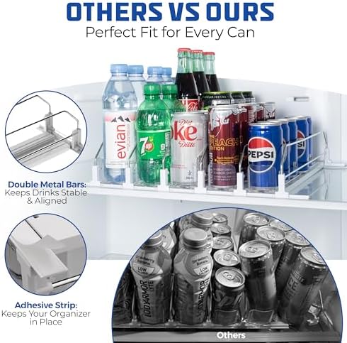 Drink Organizer for Fridge-White Automatic Pusher Glide,12oz 16oz