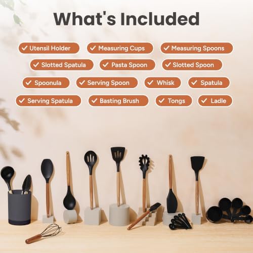 SMIRLY 22-Piece Silicone Kitchen Utensils Set, Black