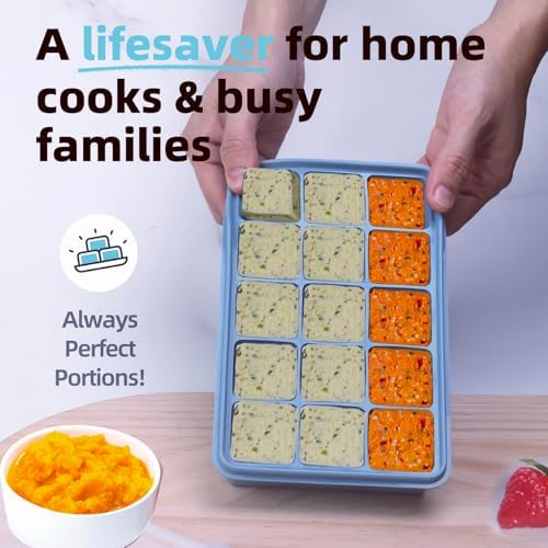 2-Pack Silicone Freezer Trays with Lid,6 Large 1/2-Cup(125ml)&15 Small