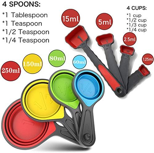 Collapsible Silicone Soft Measuring Cups and Measuring Spoons,8 pieces