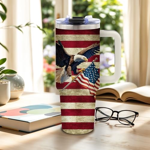 DUUV Eagle American Flag Tumbler 40oz, Insulated 4th of July Cup Gifts
