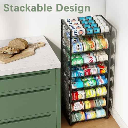JKsmart 2-Tier Stackable Can Rack Organizer for Pantry, Adjustable Can Dispenser Holds Up to 60 Cans, Can Storage Holder for Various Ounces of Canned Food Soda Drinks, Black, 2 Pack
