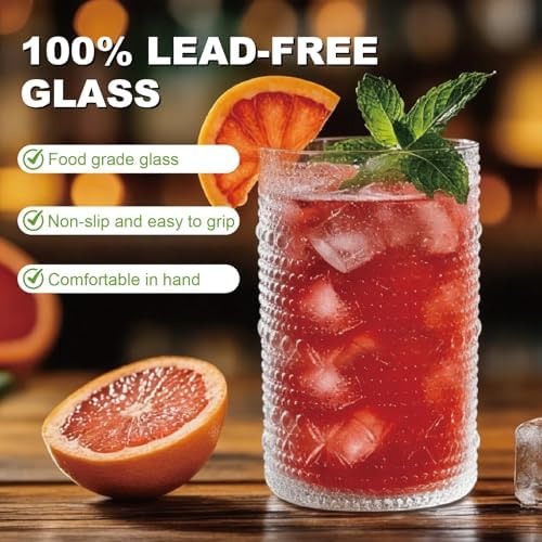 Hobnail Drinking Glasses Set of 8,Includes 12 oz beer glasses and