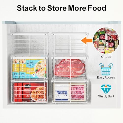 iSPECLE Freezer Organizer Bins - Wire Baskets for Frozen Food, 3 Pack
