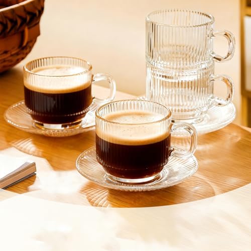 5.4 oz Espresso Cups Set of 4,Stackable Clear Glass Small Coffee Cup
