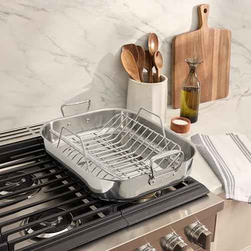 All-Clad Specialty Stainless Steel Roaster with Rack 14x18 Inch Oven Broiler Safe 600F Roaster Pan, Pots and Pans, Bakeware, Silver