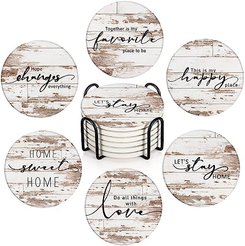 Vintage Farmhouse Coasters for Drinks, Set of 6, Ceramic Stone Vintage