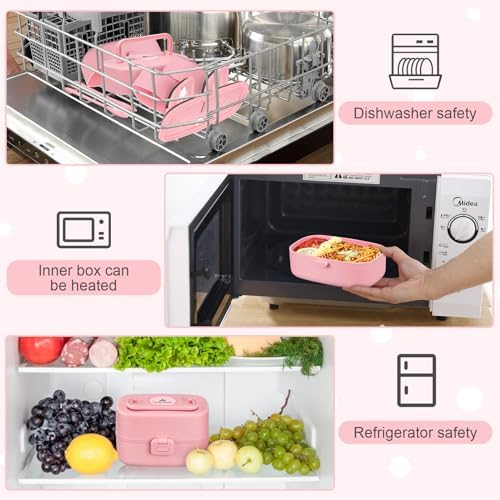 Pawtong Bento Lunch Box with 8oz Soup Thermo, Pink