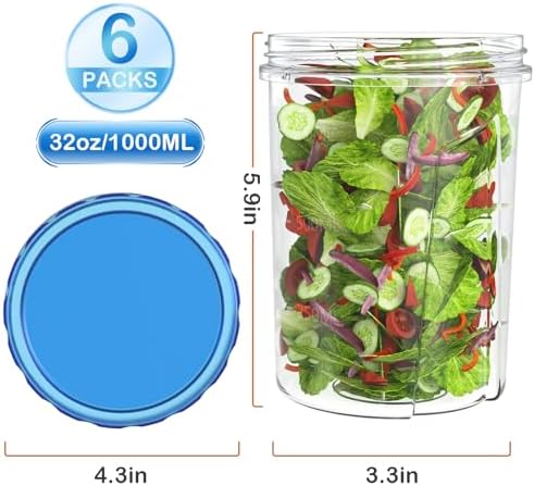 HOMETALL [32 oz 6 Pack] Food Storage Freezer Containers