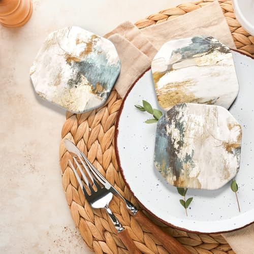 UMIRRO Absorbent Ceramic Stone Coasters Set of 6 with Holder, Teal