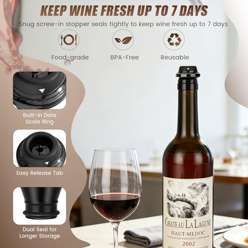 Wine Stopper, Wine Saver Vacuum Pump with 4 Reusable Stoppers, Wine
