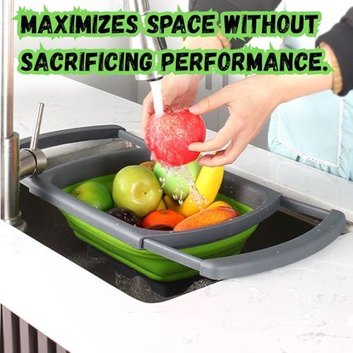 Over the Sink Collapsible Colander Strainer (5 Quart) with Extendable