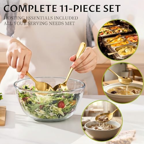 11PCS Stainless Steel Gold Serving Utensils, 8.7''Serving