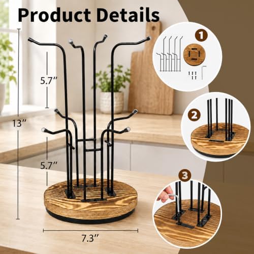 360° Rotating Large Coffee Mug Tree with 8 Hooks, Mug Tree Stand