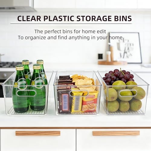 6 Pack Thick Clear Stackable Storage Bins, Cabinet Organizer, Plastiic