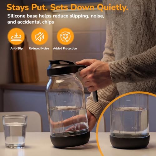 64 oz (2 Qt) Glass Mason Jar Pitcher with Pour Spout Lid & Handle