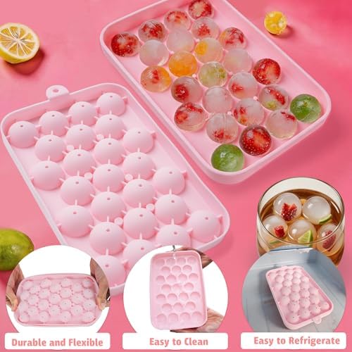 Small Ice Ball Mold, 2Pack Ice Cube Tray with Lid, 25 Cavities Round