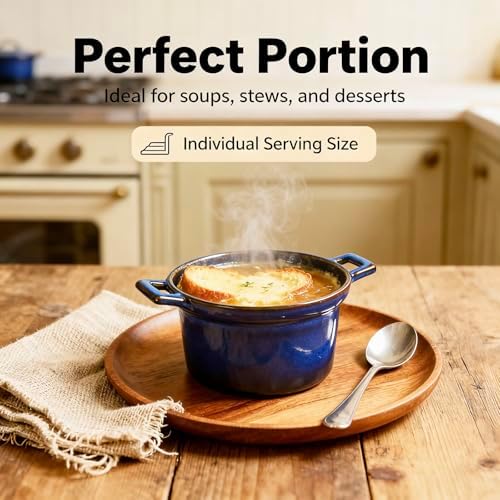 Mini Cocotte Set, Ceramic Serving Tureen, Blue, 16.9 OZ, Set of 2