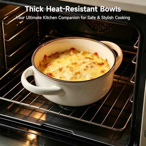 MONITO Ceramic Salad Bowl with Handles, 28 oz French Onion Soup Bowls