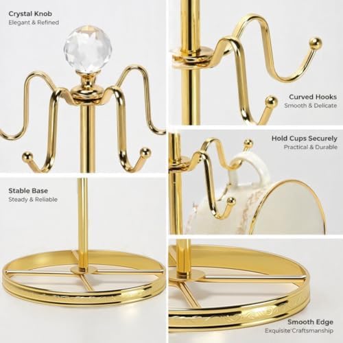 Mug Tree Coffee Cup Holder for Counter Top 8 Hooks(Gold)