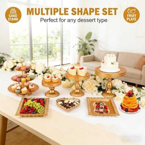 12 Set of Gold Cake Stand, Metal Gold Cupcake Stand and Bases para