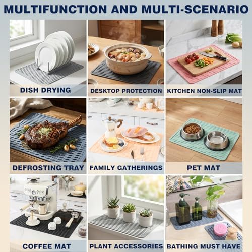 2 Pack Silicone Dish Drying Mat, 24" x 18" Beige