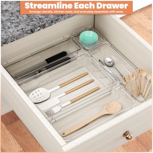 KICHLY 25-Piece Clear Drawer Organizer Set – Multi-Size Storage Trays