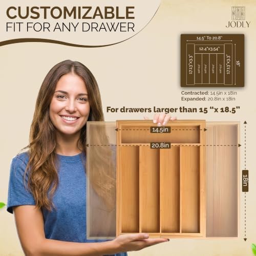 Bamboo Kitchen Utensil Drawer Organizer, Expandable 14-20 Inch