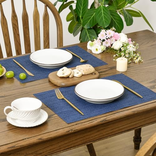Artoid Mode Navy Blue Vinyl Placemats Set of 4, Washable Heat
