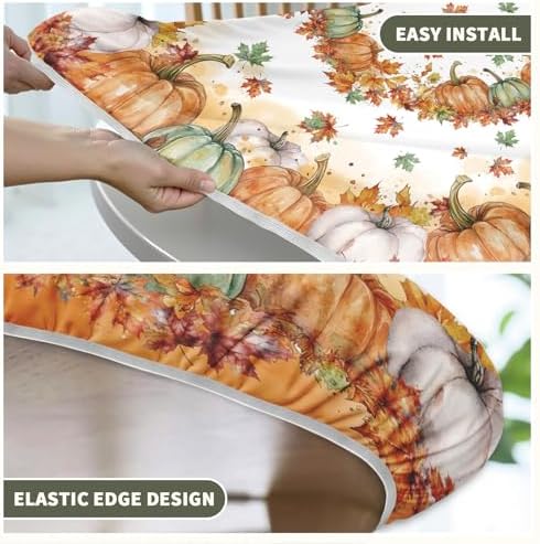 Fall Round Fitted Tablecloth with Elastic Edge Thanksgiving Autumn