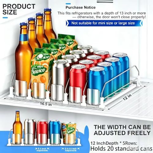 Drink Organizer for Fridge, 5 Rows, White