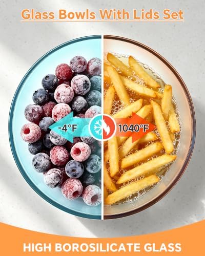 5 Pack Glass Mixing Bowls with Lids