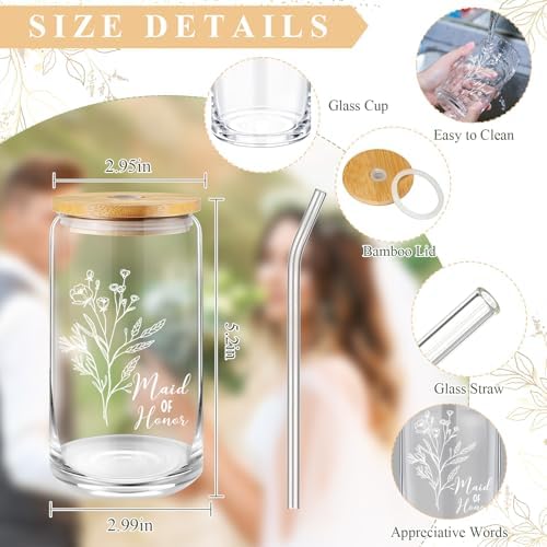 Layhit 4 Pcs Bridesmaid Gifts Bridesmaid Proposal Gifts 16 oz Glass